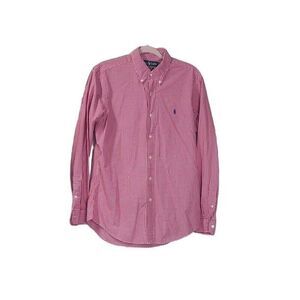 Ralph Lauren Custom Fit‎ Men L Cotton Red White Long Sleeve Button Shirt